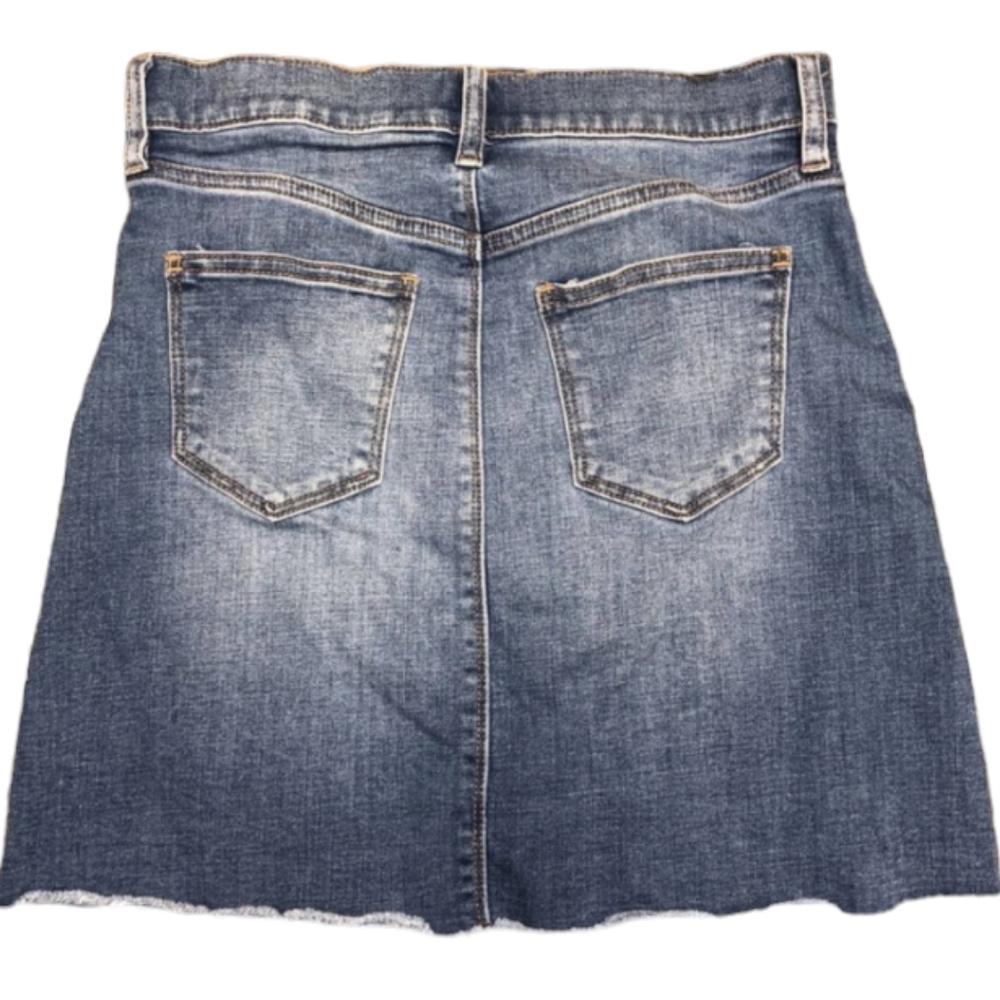 J. CREW Embroidered Denim Skirt, Size 2, Stretch Mini Jean, Raw Hem, w/ pockets! - Picture 4 of 13